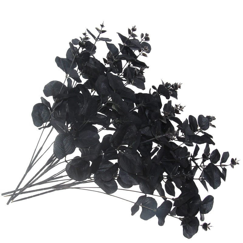 Tinsow 5 Pcs Black Artificial Eucalyptus Stems Faux Eucalyptuses Branches Black Leaf Halloween Centerpiece Halloween Home Decor (Black, 5) - Image 4